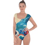 Waves Ocean Sea Abstract Whimsical Abstract Art Pattern Abstract Pattern Water Nature Moon Full Moon Short Sleeve Leotard 