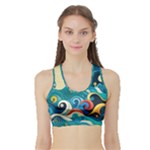 Waves Ocean Sea Abstract Whimsical Abstract Art Pattern Abstract Pattern Water Nature Moon Full Moon Sports Bra with Border
