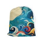 Waves Ocean Sea Abstract Whimsical Abstract Art Pattern Abstract Pattern Water Nature Moon Full Moon Drawstring Pouch (XL)