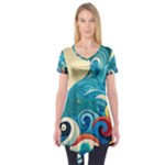 Waves Ocean Sea Abstract Whimsical Abstract Art Pattern Abstract Pattern Water Nature Moon Full Moon Short Sleeve Tunic 