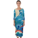 Waves Ocean Sea Abstract Whimsical Abstract Art Pattern Abstract Pattern Water Nature Moon Full Moon Quarter Sleeve Midi Bodycon Dress