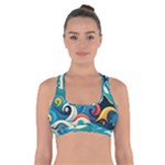 Waves Ocean Sea Abstract Whimsical Abstract Art Pattern Abstract Pattern Water Nature Moon Full Moon Cross Back Sports Bra