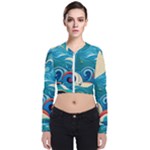 Waves Ocean Sea Abstract Whimsical Abstract Art Pattern Abstract Pattern Water Nature Moon Full Moon Long Sleeve Zip Up Bomber Jacket