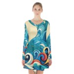 Waves Ocean Sea Abstract Whimsical Abstract Art Pattern Abstract Pattern Water Nature Moon Full Moon Long Sleeve Velvet V-neck Dress