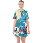 Waves Ocean Sea Abstract Whimsical Abstract Art Pattern Abstract Pattern Water Nature Moon Full Moon Sixties Short Sleeve Mini Dress