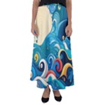 Waves Ocean Sea Abstract Whimsical Abstract Art Pattern Abstract Pattern Water Nature Moon Full Moon Flared Maxi Skirt