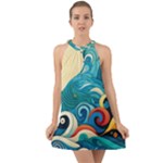 Waves Ocean Sea Abstract Whimsical Abstract Art Pattern Abstract Pattern Water Nature Moon Full Moon Halter Tie Back Chiffon Dress