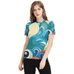 Waves Ocean Sea Abstract Whimsical Abstract Art Pattern Abstract Pattern Water Nature Moon Full Moon Women s Short Sleeve Rash Guard