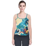 Waves Ocean Sea Abstract Whimsical Abstract Art Pattern Abstract Pattern Water Nature Moon Full Moon Velvet Spaghetti Strap Top