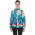 Waves Ocean Sea Abstract Whimsical Abstract Art Pattern Abstract Pattern Water Nature Moon Full Moon Women s High Neck Windbreaker