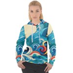 Waves Ocean Sea Abstract Whimsical Abstract Art Pattern Abstract Pattern Water Nature Moon Full Moon Women s Overhead Hoodie