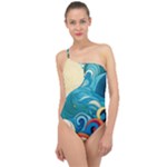 Waves Ocean Sea Abstract Whimsical Abstract Art Pattern Abstract Pattern Water Nature Moon Full Moon Classic One Shoulder Swimsuit