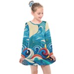 Waves Ocean Sea Abstract Whimsical Abstract Art Pattern Abstract Pattern Water Nature Moon Full Moon Kids  Long Sleeve Dress
