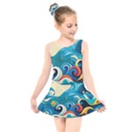 Waves Ocean Sea Abstract Whimsical Abstract Art Pattern Abstract Pattern Water Nature Moon Full Moon Kids  Skater Dress Swimsuit