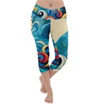 Waves Ocean Sea Abstract Whimsical Abstract Art Pattern Abstract Pattern Water Nature Moon Full Moon Lightweight Velour Capri Yoga Leggings