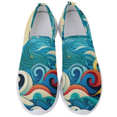 Waves Ocean Sea Abstract Whimsical Abstract Art Pattern Abstract Pattern Water Nature Moon Full Moon Men s Slip On Sneakers by Bedest