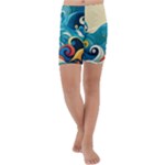 Waves Ocean Sea Abstract Whimsical Abstract Art Pattern Abstract Pattern Water Nature Moon Full Moon Kids  Lightweight Velour Capri Yoga Leggings