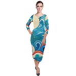 Waves Ocean Sea Abstract Whimsical Abstract Art Pattern Abstract Pattern Water Nature Moon Full Moon Quarter Sleeve Midi Velour Bodycon Dress