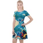 Waves Ocean Sea Abstract Whimsical Abstract Art Pattern Abstract Pattern Water Nature Moon Full Moon Cap Sleeve Velour Dress 