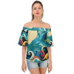 Waves Ocean Sea Abstract Whimsical Abstract Art Pattern Abstract Pattern Water Nature Moon Full Moon Off Shoulder Short Sleeve Top