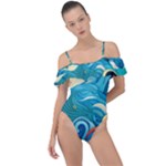 Waves Ocean Sea Abstract Whimsical Abstract Art Pattern Abstract Pattern Water Nature Moon Full Moon Frill Detail One Piece Swimsuit