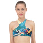 Waves Ocean Sea Abstract Whimsical Abstract Art Pattern Abstract Pattern Water Nature Moon Full Moon High Neck Bikini Top