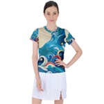 Waves Ocean Sea Abstract Whimsical Abstract Art Pattern Abstract Pattern Water Nature Moon Full Moon Women s Sports Top