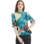 Waves Ocean Sea Abstract Whimsical Abstract Art Pattern Abstract Pattern Water Nature Moon Full Moon Frill Neck Blouse