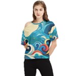 Waves Ocean Sea Abstract Whimsical Abstract Art Pattern Abstract Pattern Water Nature Moon Full Moon One Shoulder Cut Out T-Shirt