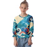Waves Ocean Sea Abstract Whimsical Abstract Art Pattern Abstract Pattern Water Nature Moon Full Moon Kids  Cuff Sleeve Top