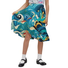 Waves Ocean Sea Abstract Whimsical Abstract Art Pattern Abstract Pattern Water Nature Moon Full Moon Kids  Ruffle Flared Wrap Midi Skirt by Bedest