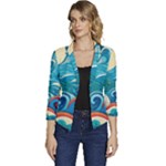 Waves Ocean Sea Abstract Whimsical Abstract Art Pattern Abstract Pattern Water Nature Moon Full Moon Women s Casual 3/4 Sleeve Spring Jacket