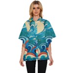 Waves Ocean Sea Abstract Whimsical Abstract Art Pattern Abstract Pattern Water Nature Moon Full Moon Women s Batwing Button Up Shirt