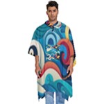 Waves Ocean Sea Abstract Whimsical Abstract Art Pattern Abstract Pattern Water Nature Moon Full Moon Men s Hooded Rain Ponchos