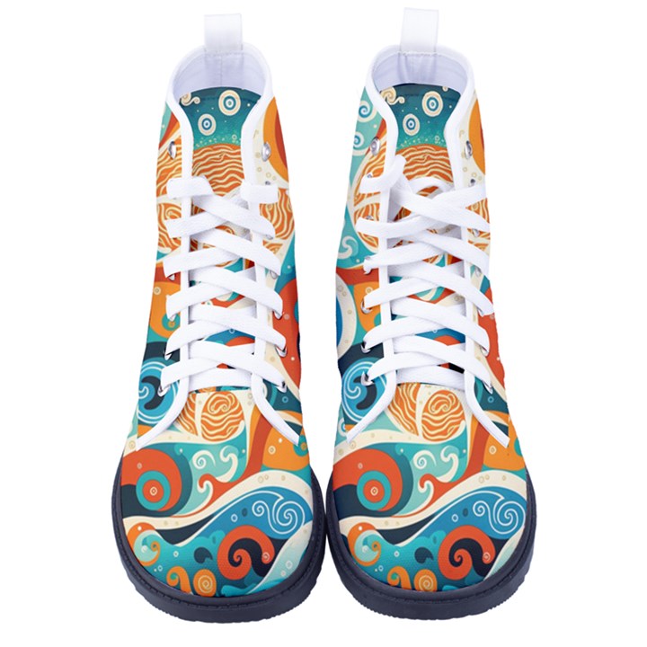 Waves Ocean Sea Abstract Whimsical Abstract Art Pattern Abstract Pattern Nature Water Seascape Men s High-Top Canvas Sneakers