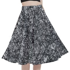 Black And White Abstract Expressive Print A-line Full Circle Midi Skirt With Pocket