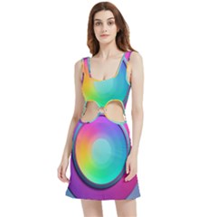 Circle Colorful Rainbow Spectrum Button Gradient Psychedelic Art Velour Cutout Dress by Maspions