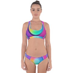 Circle Colorful Rainbow Spectrum Button Gradient Psychedelic Art Cross Back Hipster Bikini Set by Maspions