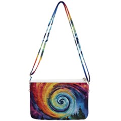 Cosmic Rainbow Quilt Artistic Swirl Spiral Forest Silhouette Fantasy Double Gusset Crossbody Bag by Maspions