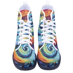 Cosmic Rainbow Quilt Artistic Swirl Spiral Forest Silhouette Fantasy Men s High-top Canvas Sneakers by Maspions