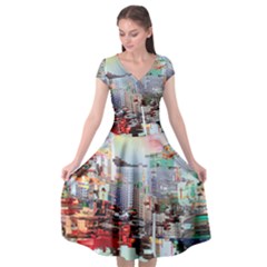 Digital Computer Technology Office Information Modern Media Web Connection Art Creatively Colorful C Cap Sleeve Wrap Front Dress