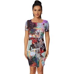 Digital Computer Technology Office Information Modern Media Web Connection Art Creatively Colorful C Fitted Knot Split End Bodycon Dress by Maspions