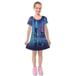 Digital Art Artwork Illustration Vector Buiding City Kids  Short Sleeve Velvet Dress