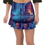 Digital Art Artwork Illustration Vector Buiding City Fishtail Mini Chiffon Skirt