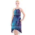 Digital Art Artwork Illustration Vector Buiding City High-Low Halter Chiffon Dress 