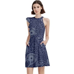 Blue Paisley Texture, Blue Paisley Ornament Cocktail Party Halter Sleeveless Dress With Pockets by nateshop