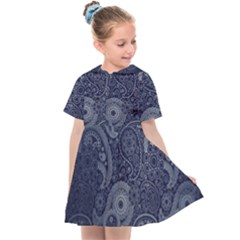 Blue Paisley Texture, Blue Paisley Ornament Kids  Sailor Dress by nateshop