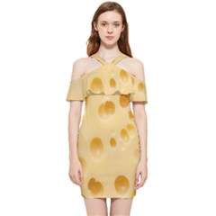 Cheese Texture, Yellow Cheese Background Shoulder Frill Bodycon Summer Dress by nateshop