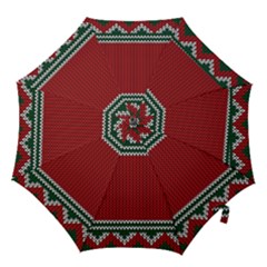 Christmas Pattern, Fabric Texture, Knitted Red Background Hook Handle Umbrellas (small)