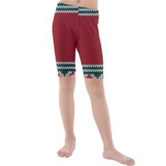 Christmas Pattern, Fabric Texture, Knitted Red Background Kids  Mid Length Swim Shorts by nateshop